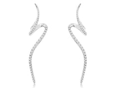 .68CT DIAMOND 14KT WHITE GOLD ELONGATED ZIG ZAG DOUBLE WAVE FUN HANGING EARRINGS