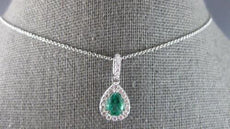.81CT DIAMOND & AAA COLUMBIAN EMERALD 14K WHITE GOLD PEAR SHAPE FLOATING PENDANT