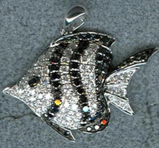 1.51CT WHITE & BLACK DIAMOND 14KT WHITE GOLD 3D LUCKY FISH FUN FLOATING PENDANT