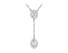.36CT DIAMOND 14KT WHITE GOLD ROUND & PEAR SHAPE TEAR DROP LARIAT LOVE NECKLACE