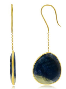 EXTRA LARGE 39.48CT AAA SLICED SAPPHIRE 18KT YELLOW GOLD 3D TEAR DROP EARRINGS