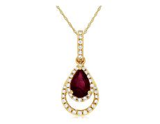 .58CT DIAMOND & AAA RUBY 14KT YELLOW GOLD 3D PEAR SHAPE & ROUND FLOATING PENDANT