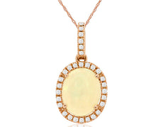 1.88CT DIAMOND & AAA OPAL 14KT ROSE GOLD 3D OVAL & ROUND HALO FLOATING PENDANT