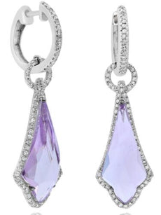 ESTATE 6.07CT DIAMOND & AAA AMETHYST 14KT WHITE GOLD TEAR DROP HANGING EARRINGS
