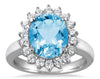 LARGE 4.72T DIAMOND & AAA BLUE TOPAZ 14K WHITE GOLD OVAL & ROUND FLOWER FUN RING