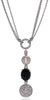 1.49CT DIAMOND & AAA ONYX & PEARL 18KT WHITE GOLD LARIAT CIRCULAR LOVE NECKLACE