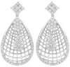 1.25CT DIAMOND 14KT WHITE GOLD FLOWER TEAR DROP WEB GEOMETRICAL HANGING EARRINGS