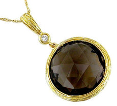 9.28CT DIAMOND & AAA SMOKY TOPAZ 14K YELLOW GOLD ROUND CIRCULAR FLOATING PENDANT