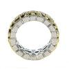 LARGE 7.55CT WHITE & FANCY YELLOW DIAMOND 18K 2 TONE GOLD 3 ROW ANNIVERSARY RING