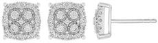 ESTATE .50CT DIAMOND 14K WHITE GOLD ROUND CLUSTER INVISIBLE SQUARE STUD EARRINGS