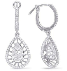 .67CT DIAMOND 14KT WHITE GOLD CLUSTER TEAR DROP OPEN FILIGREE HANGING EARRINGS