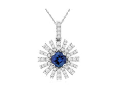 .83CT DIAMOND & AAA TANZANITE 14KT WHITE GOLD FLOWER STARBURST FLOATING PENDANT