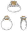 .84CT WHITE & FANCY YELLOW DIAMOND 18K 2 TONE GOLD ROUND & CUSHION FILIGREE RING