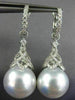 LARGE .95CT DIAMOND & SOUTH SEA PEARL 18KT WHITE GOLD FILIGREE HANGING EARRINGS