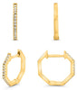 .09CT DIAMOND 14K YELLOW GOLD ROUND CLASSIC OCTAGON HUGGIE HOOP HANGING EARRINGS