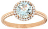ESTATE 1.25CT DIAMOND & AAA AQUAMARINE 14KT ROSE GOLD ROUND HALO ENGAGEMENT RING