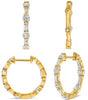.90CT DIAMOND 14KT YELLOW GOLD ROUND & BAGUETTE INSIDE OUT HOOP HUGGIE EARRINGS