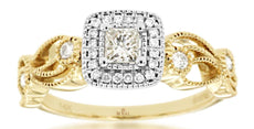 .40CT DIAMOND 14KT YELLOW GOLD 3D ROUND & PRINCESS HALO SQUARE ENGAGEMENT RING