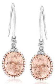 LARGE 5.87CT DIAMOND & AAA MORGANITE 18K WHITE & ROSE GOLD OVAL & ROUND EARRINGS