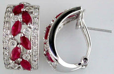 WIDE 2.30CT DIAMOND & AAA RUBY 14KT WHITE GOLD UMBRELLA CLIP ON HANGING EARRINGS