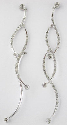 .58CT DIAMOND 14KT WHITE GOLD CRISS CROSS INFINITY MULTI LEAF HANGING EARRINGS