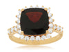 LARGE 5.25CT DIAMOND & AAA GARNET 14KT YELLOW GOLD CUSHION SQUARE HALO FUN RING