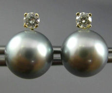 ESTATE DIAMOND & AAA GREY TAHITIAN PEARL 14KT YELLOW GOLD 3D STUD EARRINGS 25741