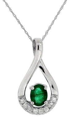 .41CT DIAMOND & AAA EMERALD 14K WHITE GOLD 3D OVAL & ROUND LOVE FLOATING PENDANT