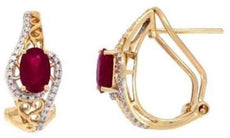 1.50CT DIAMOND & AAA RUBY 14KT YELLOW GOLD 3D OVAL & ROUND CRISS CROSS EARRINGS