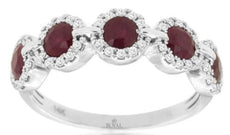1.47CT DIAMOND & AAA RUBY 14K WHITE GOLD 3D 5 STONE HALO FLOWER ANNIVERSARY RING