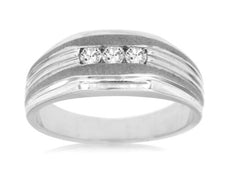 .25CT DIAMOND 14KT WHITE GOLD 3D MATTE AND SHINY 3 STONE CLASSIC MENS RING