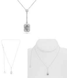 .68CT DIAMOND 14KT WHITE GOLD ROUND & BAGUETTE CLUSTER INVISIBLE LARIAT NECKLACE