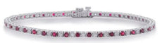 5.21CT DIAMOND & AAA RUBY 14KT WHITE GOLD 3D CLASSIC ROUND TENNIS BRACELET