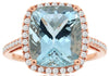 LARGE 5.68CT DIAMOND & AAA AQUAMARINE 14KT ROSE GOLD 3D CUSHION & ROUND FUN RING