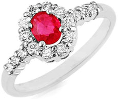 .80CT DIAMOND & AAA RUBY 14KT WHITE GOLD OVAL & ROUND HALO FRIENDSHIP LOVE RING