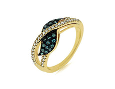 .40CT WHITE & BLUE DIAMOND 14KT BLACK & YELLOW GOLD 3D CRISS CROSS INFINITY RING