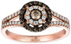 ESTATE .47CT WHITE & CHOCOLATE FANCY DIAMOND 14KT ROSE GOLD CLUSTER FLOWER RING