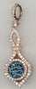 .94CT WHITE & BLUE DIAMOND 14KT ROSE GOLD FLOWER TEAR DROP FUN FLOATING PENDANT