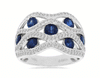 WIDE 1.83CT DIAMOND & AAA SAPPHIRE 14KT WHITE GOLD 3D MULTI ROW ANNIVERSARY RING
