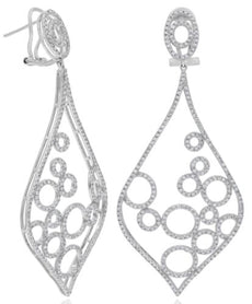 LARGE 2.72CT DIAMOND 14KT WHITE GOLD MULTI CIRCULAR TEAR DROP HANGING EARRINGS