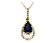 .63CT DIAMOND & AAA SAPPHIRE 14KT YELLOW GOLD 3D TEAR DROP HALO FLOATING PENDANT