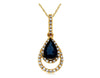 .63CT DIAMOND & AAA SAPPHIRE 14KT YELLOW GOLD 3D TEAR DROP HALO FLOATING PENDANT