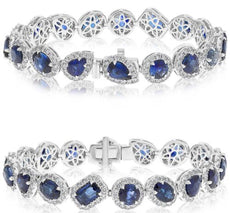 20.13CT DIAMOND & AAA SAPPHIRE 18KT WHITE GOLD MULTI SHAPE LOVE TENNIS BRACELET