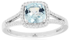 1.04CT DIAMOND & AAA AQUAMARINE 14KT WHITE GOLD 3D SQUARE HALO ENGAGEMENT RING