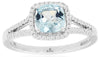 1.04CT DIAMOND & AAA AQUAMARINE 14KT WHITE GOLD 3D SQUARE HALO ENGAGEMENT RING