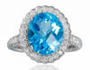 LARGE 6.23CT DIAMOND & AAA BLUE TOPAZ 18K WHITE GOLD 3D OVAL & ROUND FLOWER RING