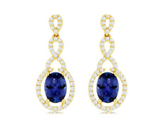 2.07CT DIAMOND & AAA TANZANITE 14K YELLOW GOLD 3D HALO INFINITY HANGING EARRINGS