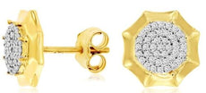 ESTATE .15CT DIAMOND 14KT 2 TONE GOLD 3D CLASSIC FLOWER OCTAGON STUD EARRINGS