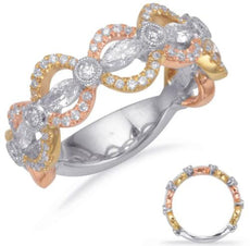 .69CT DIAMOND 14KT TRI COLOR GOLD 3D ROUND & MARQUISE FILIGREE ANNIVERSARY RING