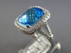 ESTATE LARGE 7.15CT DIAMOND & AAA BLUE TOPAZ 14K WHITE GOLD CUSHION & ROUND RING